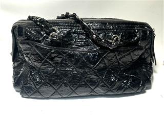 CHANEL Patent Quilted Day Go Black Flap Shoulder Bag!